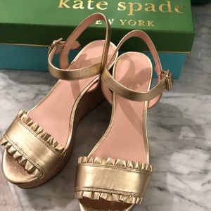 Brand new Kate Spade cork and gold wedges